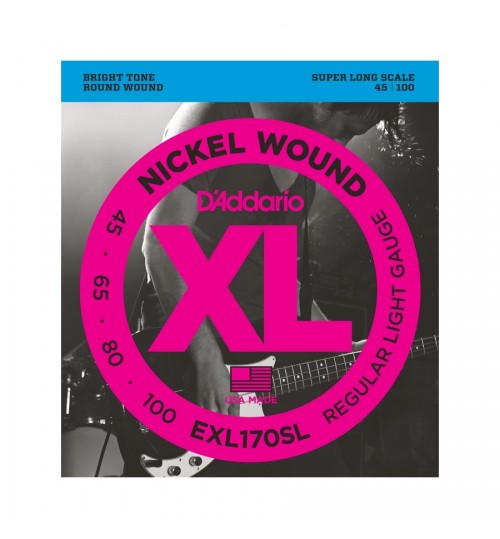 D'Addario EXL170SL Nickel Wound Bass Light Super Long Scale 045-100 Bass Gitar Teli